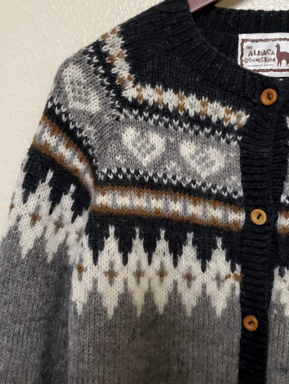 THE ALPACA CONNECTION Fair Isle Cardigan Fine Alpaca Cozy Cabin Boho Sweater - Picture 3 of 9